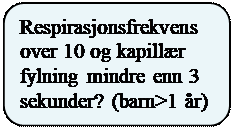 Avrundet rektangel: Respirasjonsfrekvens over 10 og kapill�r fylning mindre enn 3 sekunder? (barn>1 �r)